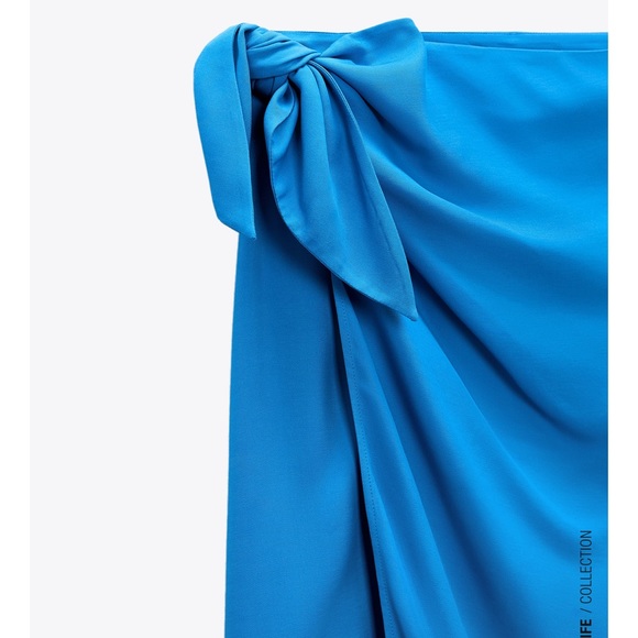 ZARA High Waisted Pareo Knot Skirt Blue - Picture 12 of 12